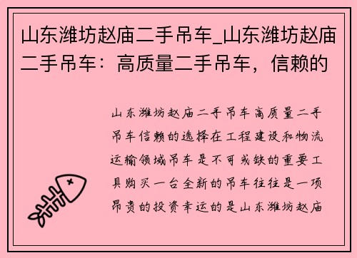 山东潍坊赵庙二手吊车_山东潍坊赵庙二手吊车:高质量二手吊车,信赖的选择